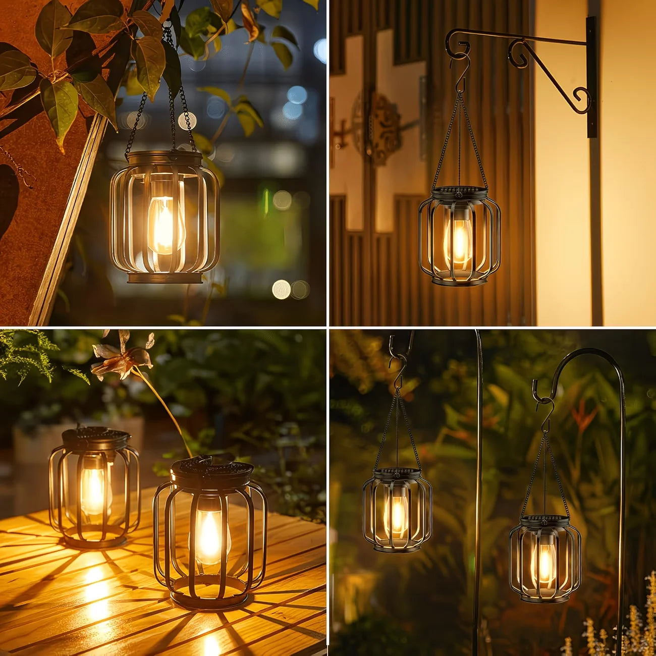 Two Solar Powered Outdoor Lanterns IP65 Waterproof For Porch Garden