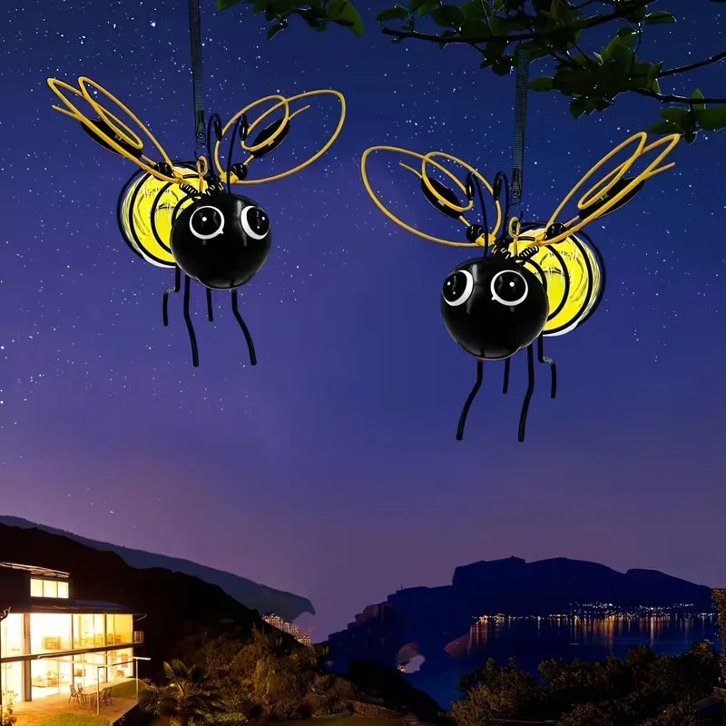 Solar Powered Bee Lanterns Two Pack Outdoor Hanging LED Lights