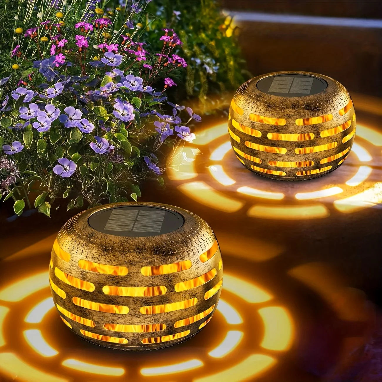 Retro Metal Solar Lanterns Outdoor LED Lights Waterproof Garden Decor