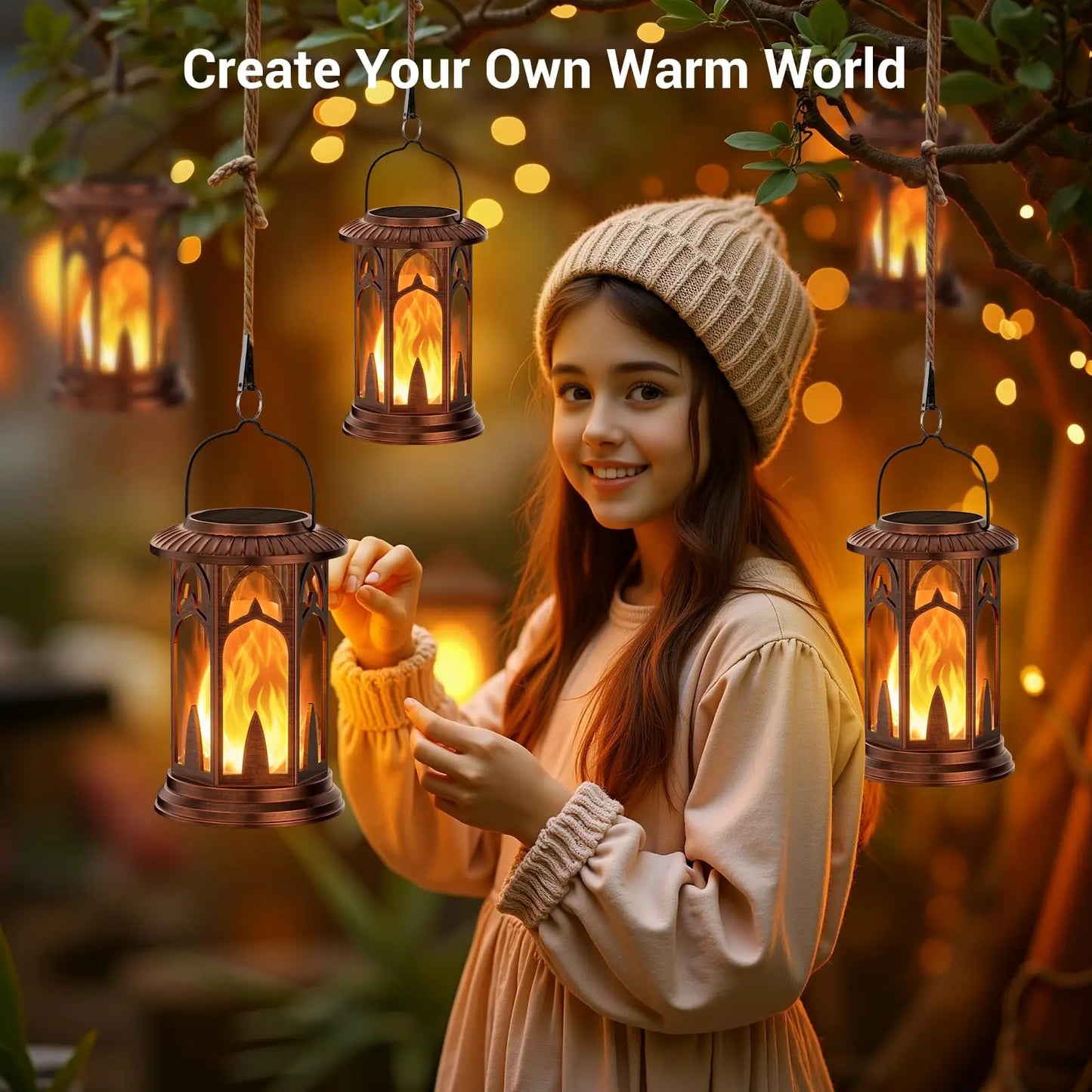 Solar Lantern Outdoor Lights Flickering Flame Waterproof Auto On Off
