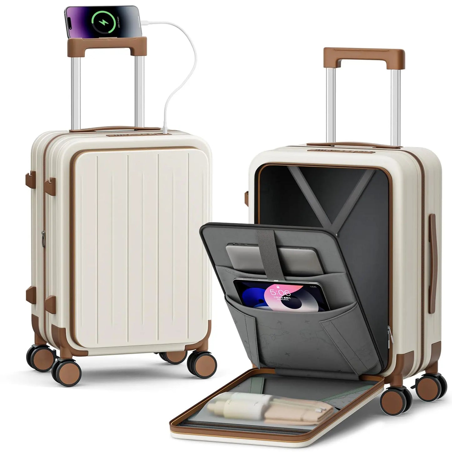 Expandable Carry On Luggage Hardshell With Front Pocket USB Port TSA Lock