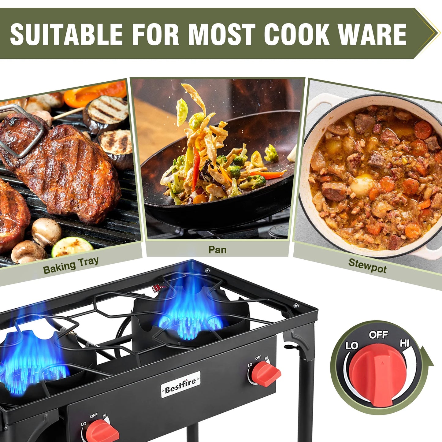 2 Burner Camping Stove Propane Grill With Regulator Hose