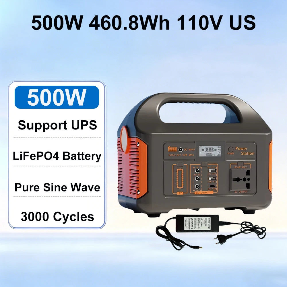 GaiaRay Portable Solar Generator 460.8Wh LiFePO4 Battery Power Station 110V