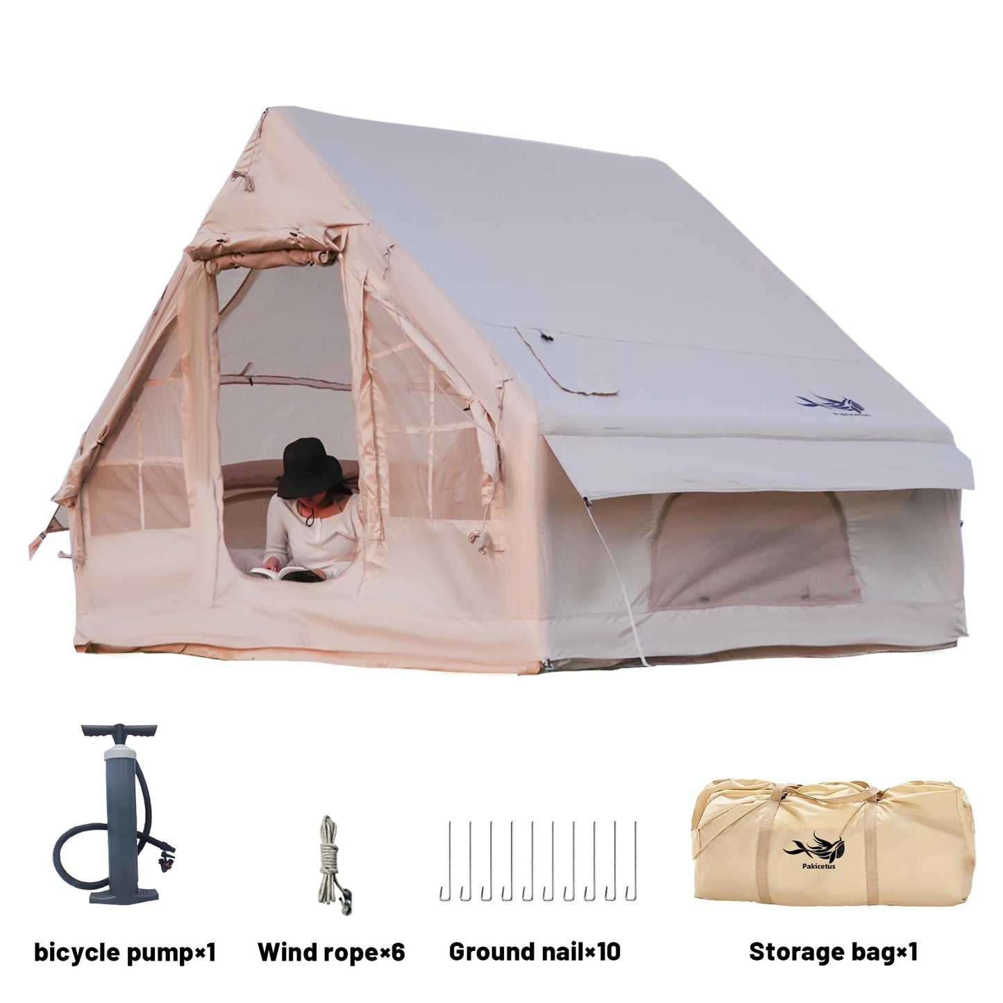 Pakicetus Inflatable Camping Tents With Stove Plug For Families
