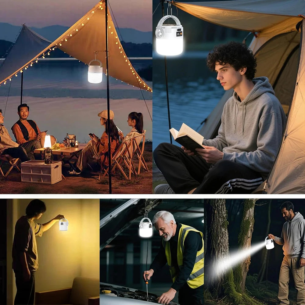 Solar Camping Lantern USB Rechargeable 2 Lamp 4 Modes Emergency Light