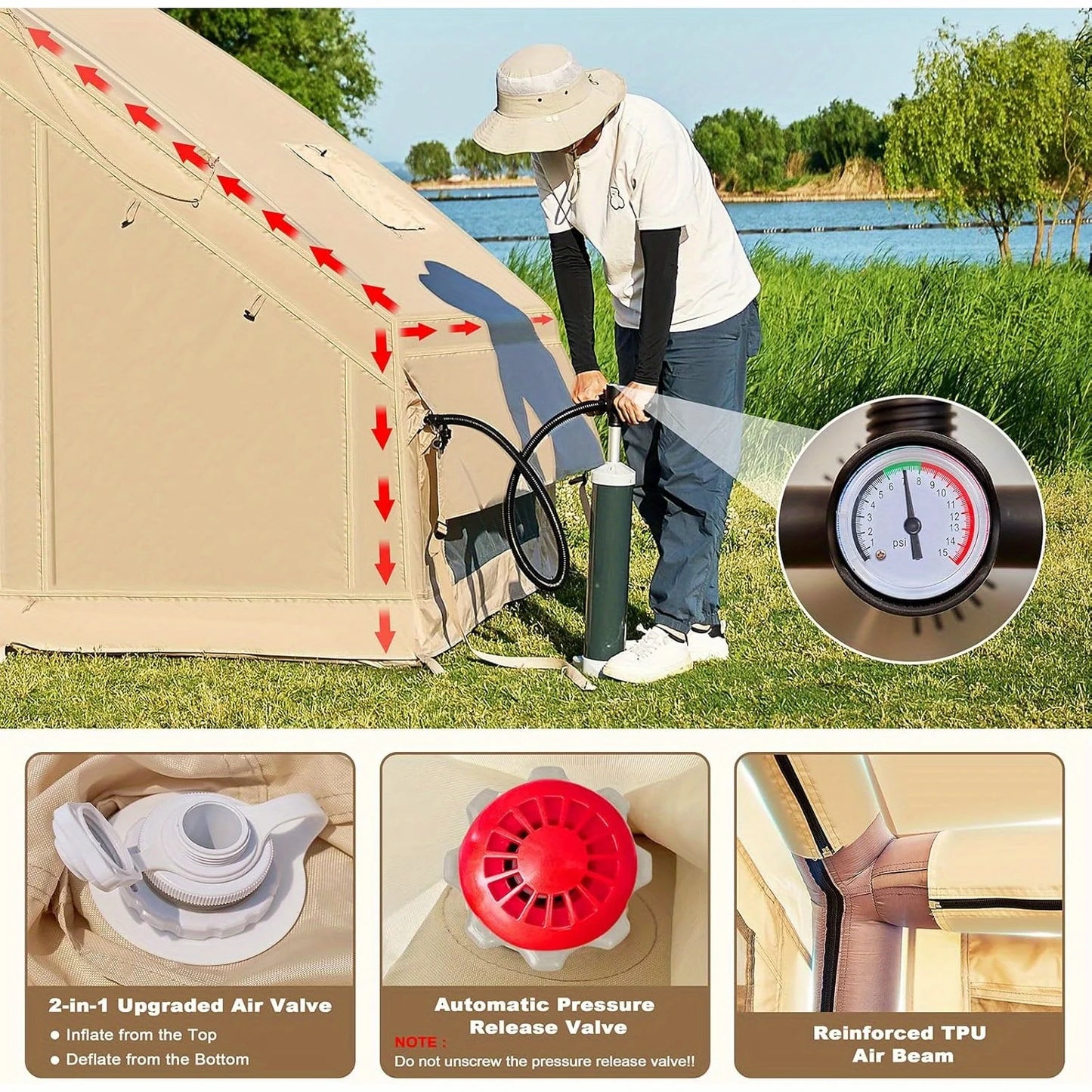Inflatable Camping Tent Quick Setup With Stove Jack