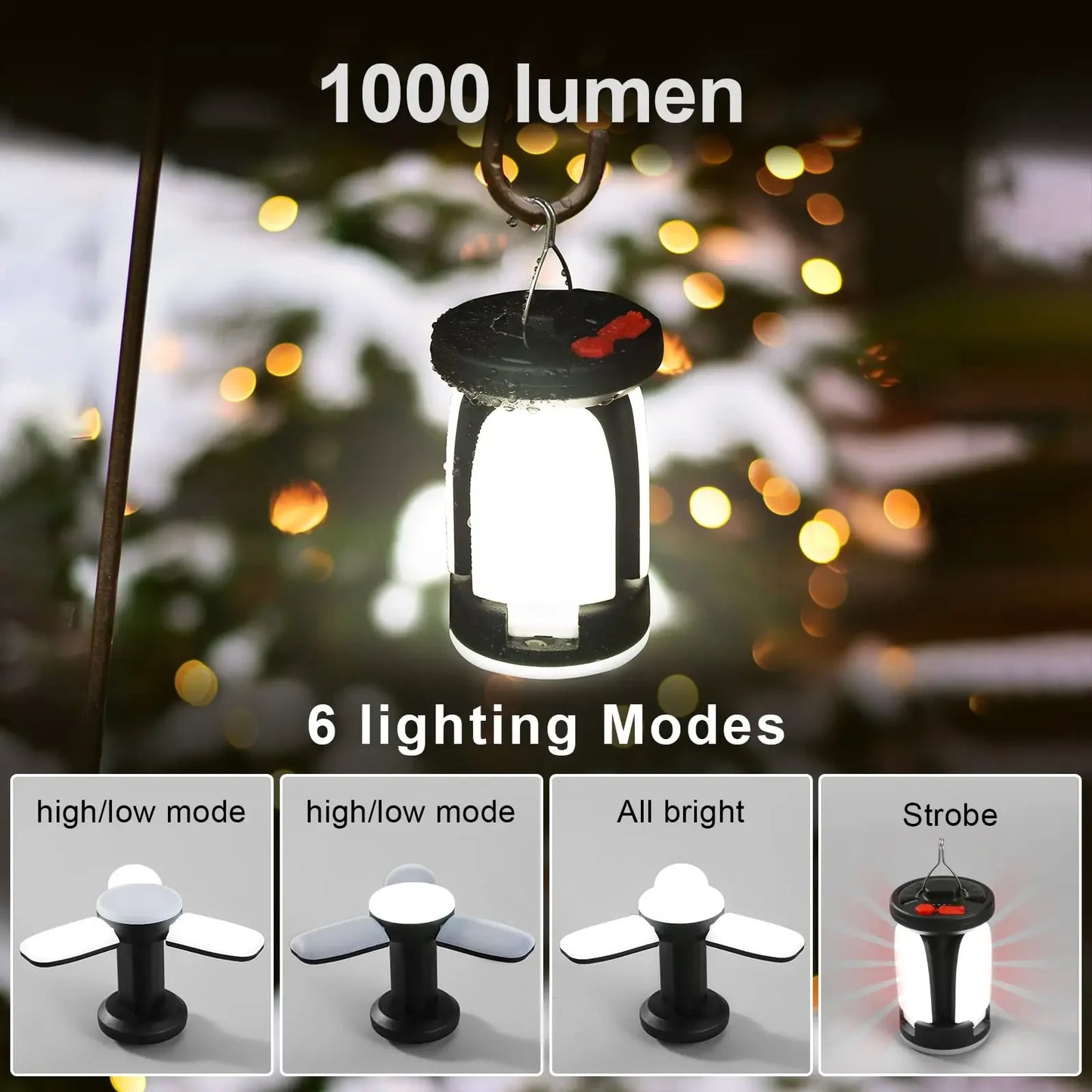 Newbirth Solar LED Camping Lantern 4500mAh 1000LM Foldable 6 Modes