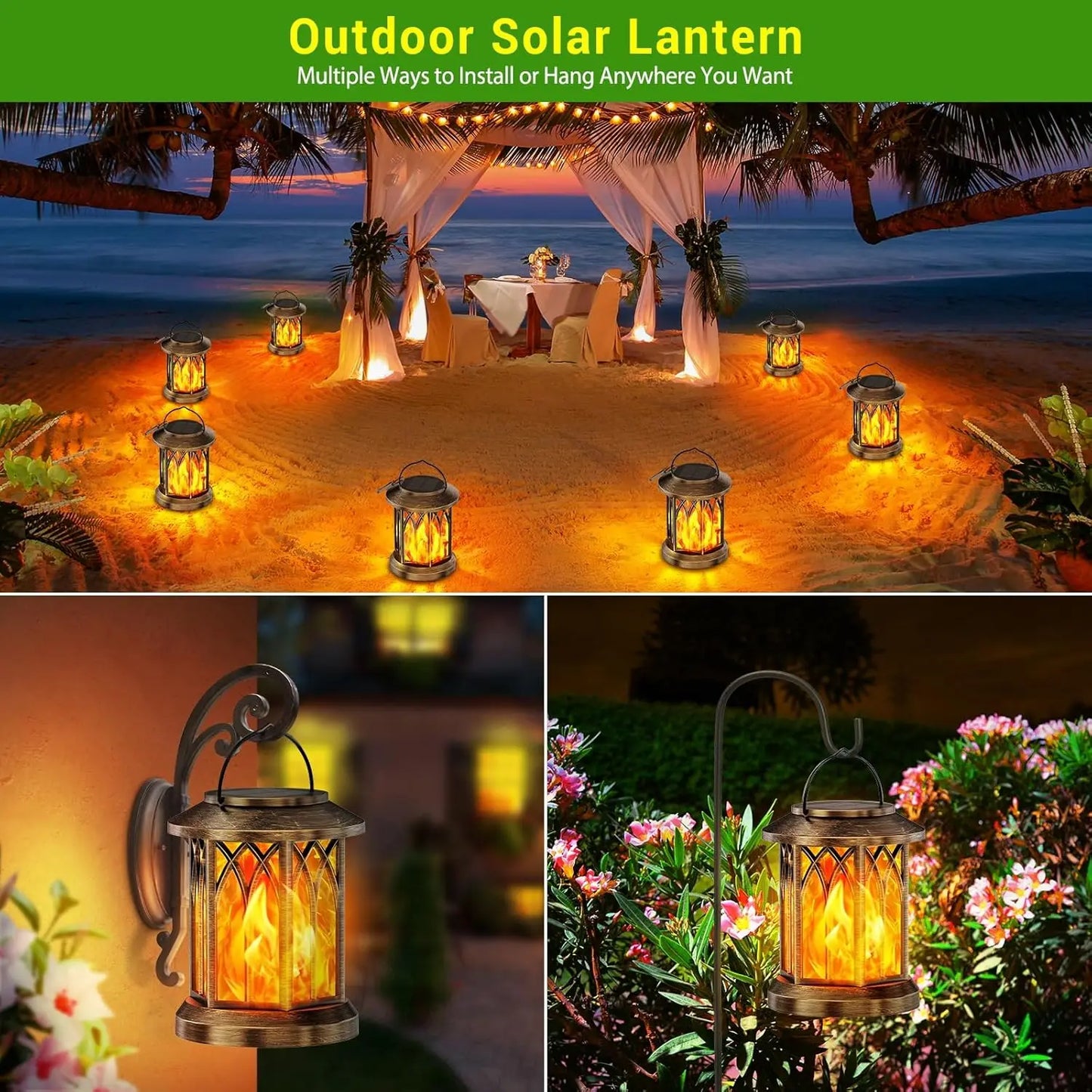Waterproof Solar Lantern With Flickering Flame Auto On Off