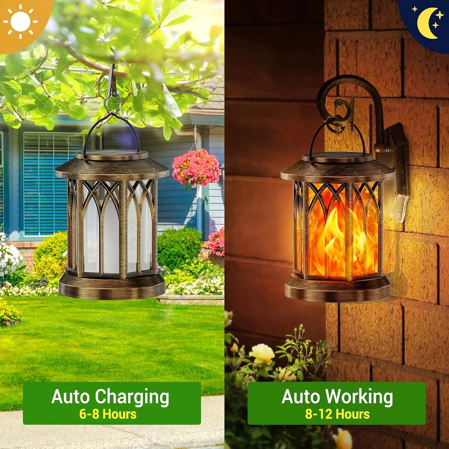 Waterproof Solar Lantern With Flickering Flame Auto On Off