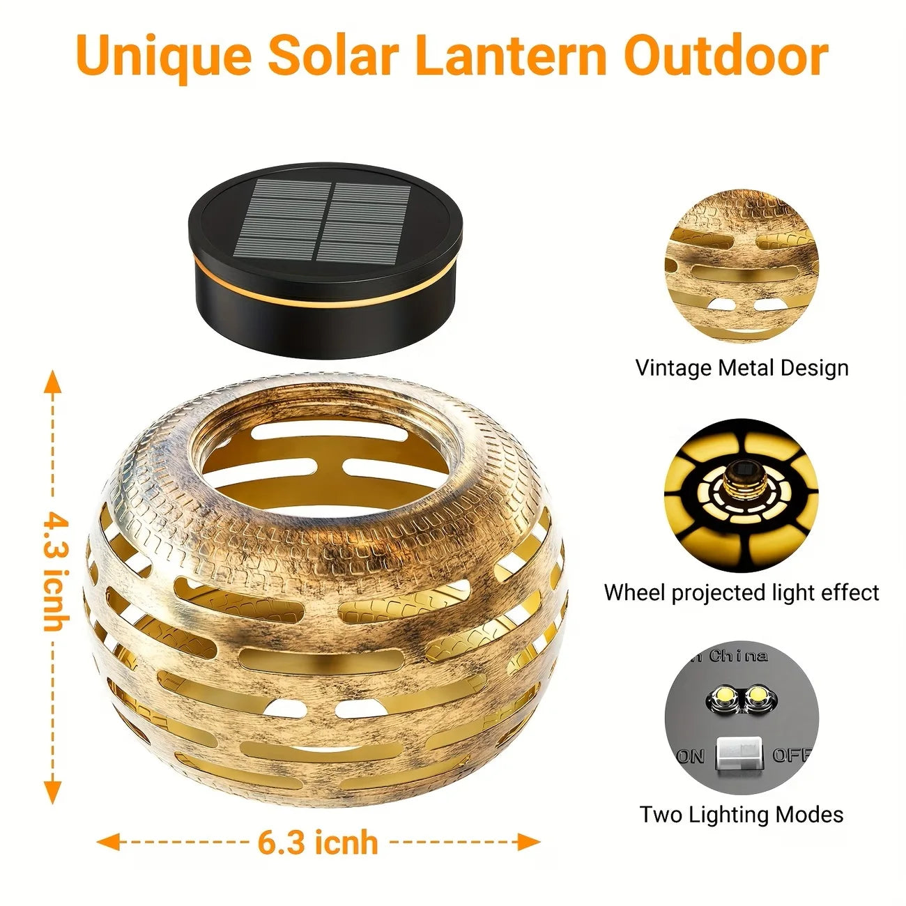 Retro Metal Solar Lanterns Outdoor LED Lights Waterproof Garden Decor
