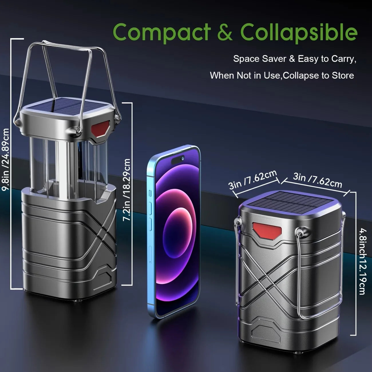 Solar Camping Lantern Rechargeable LED With Flashlight USB C Powered