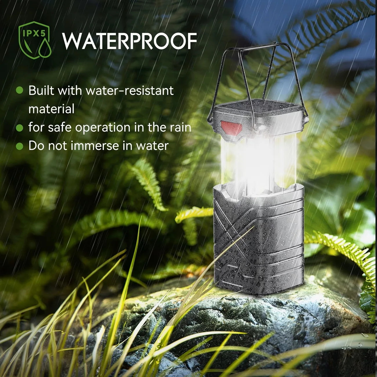 Solar Camping Lantern Rechargeable LED With Flashlight USB C Powered