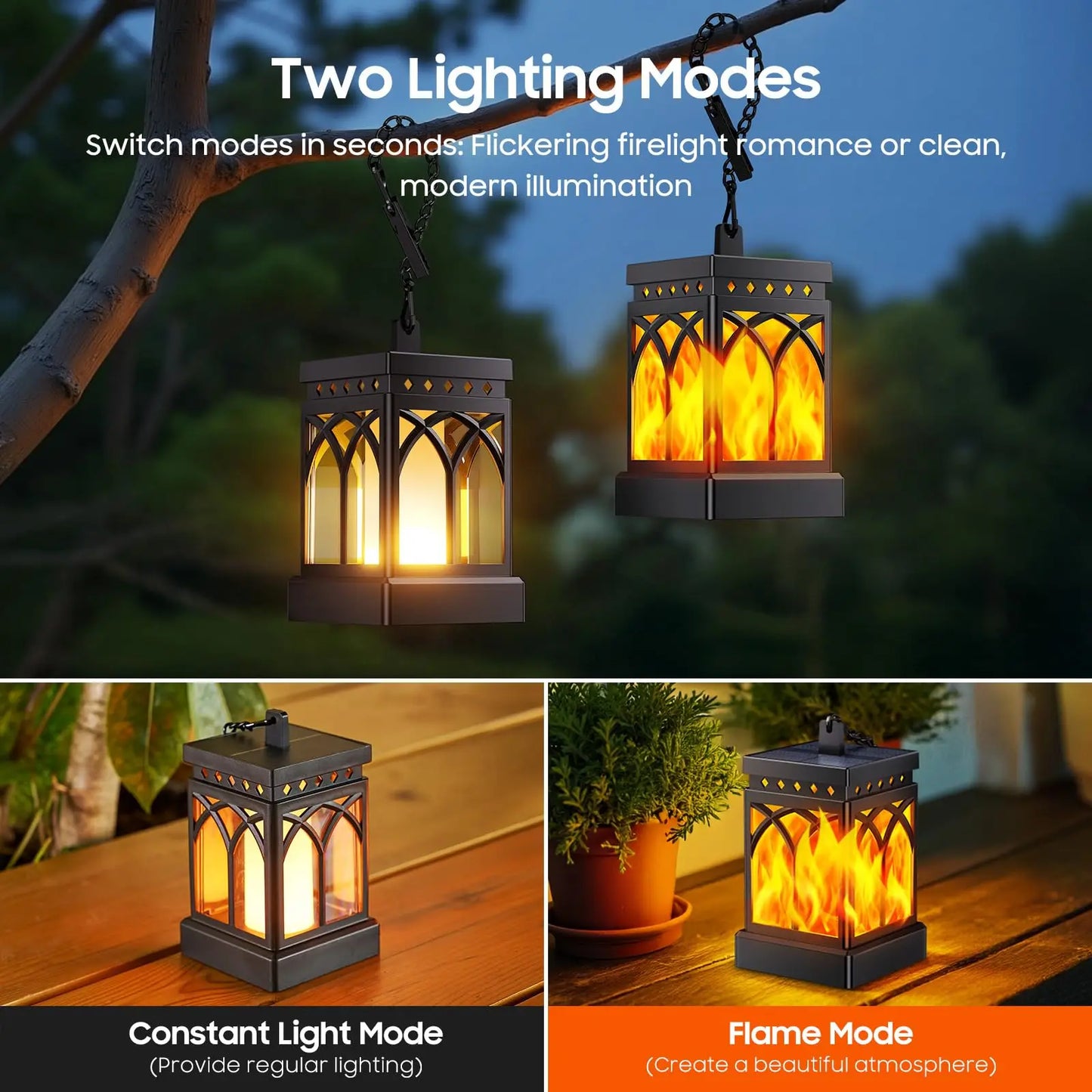 Solar Lanterns Outdoor Waterproof Two Modes Auto On Off LED Lanterns