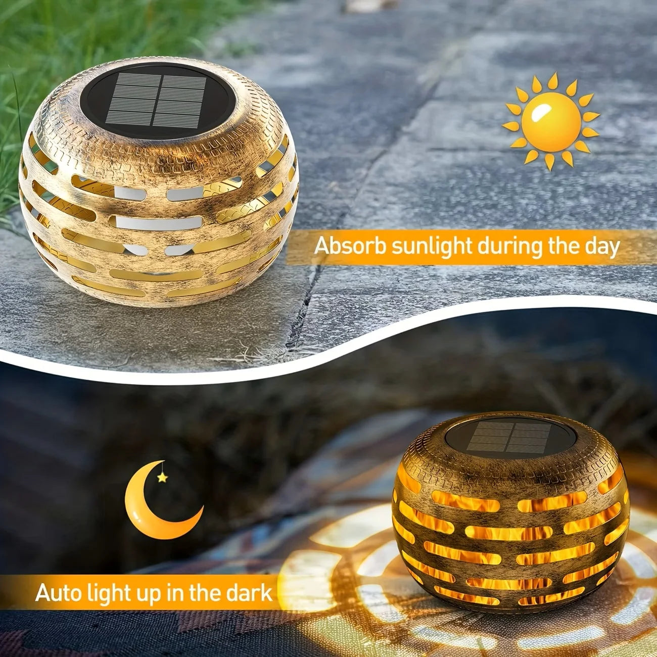 Retro Metal Solar Lanterns Outdoor LED Lights Waterproof Garden Decor