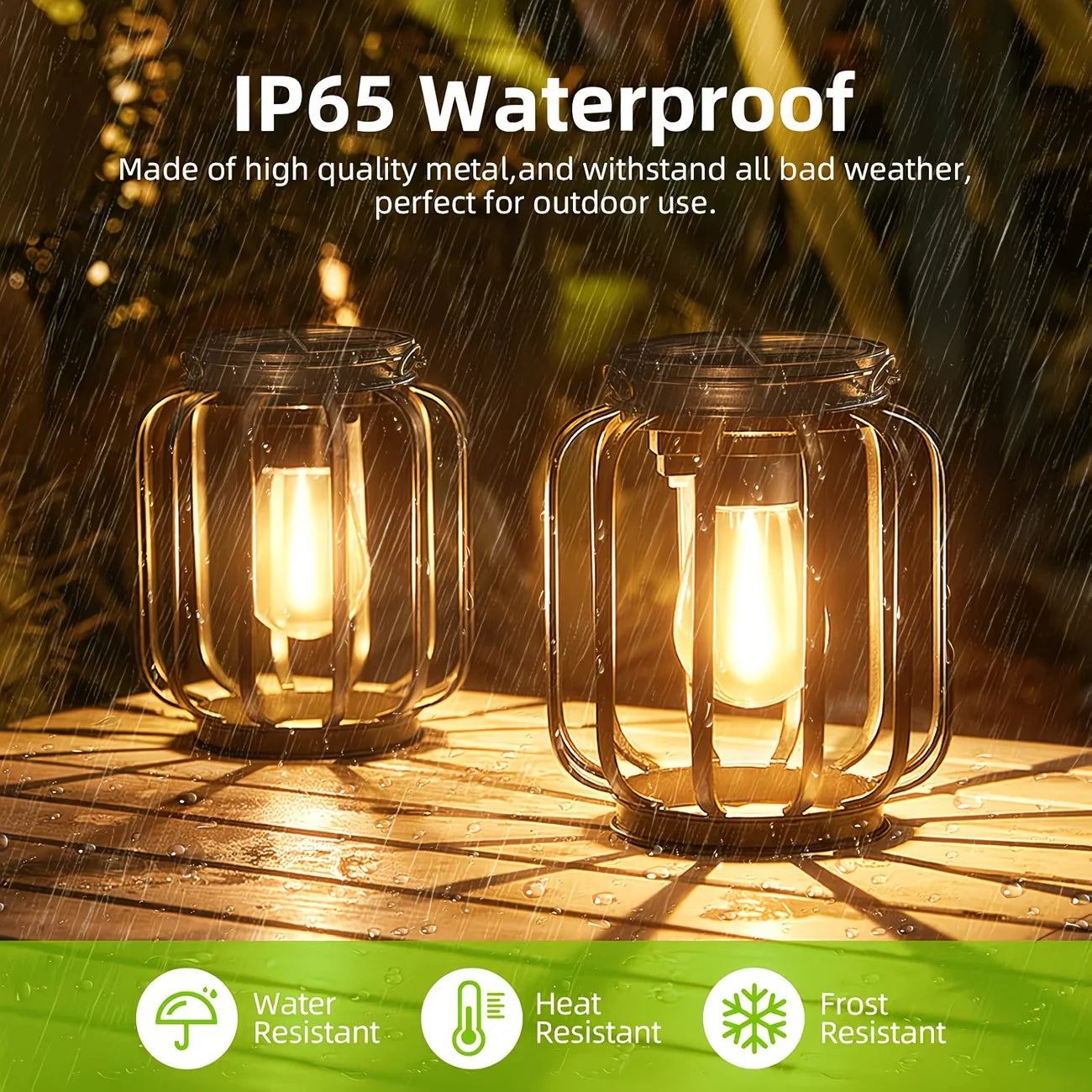 Two Solar Powered Outdoor Lanterns IP65 Waterproof For Porch Garden