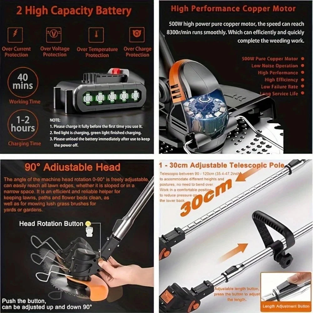 Cordless Lawn Trimmer With Edger Mower And Brush Cutter For Garden