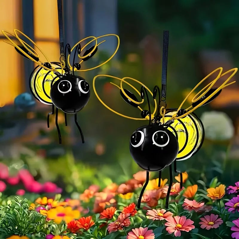 Solar Powered Bee Lanterns Two Pack Outdoor Hanging LED Lights
