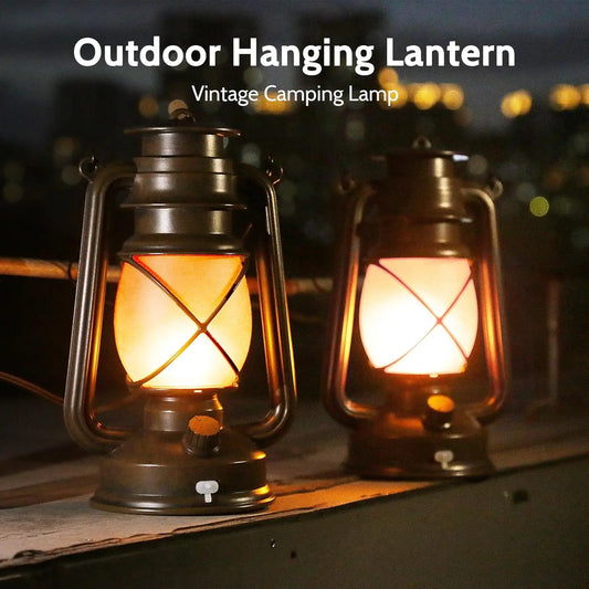 Solar USB Rechargeable Outdoor LED Lanterns With Flame Effect
