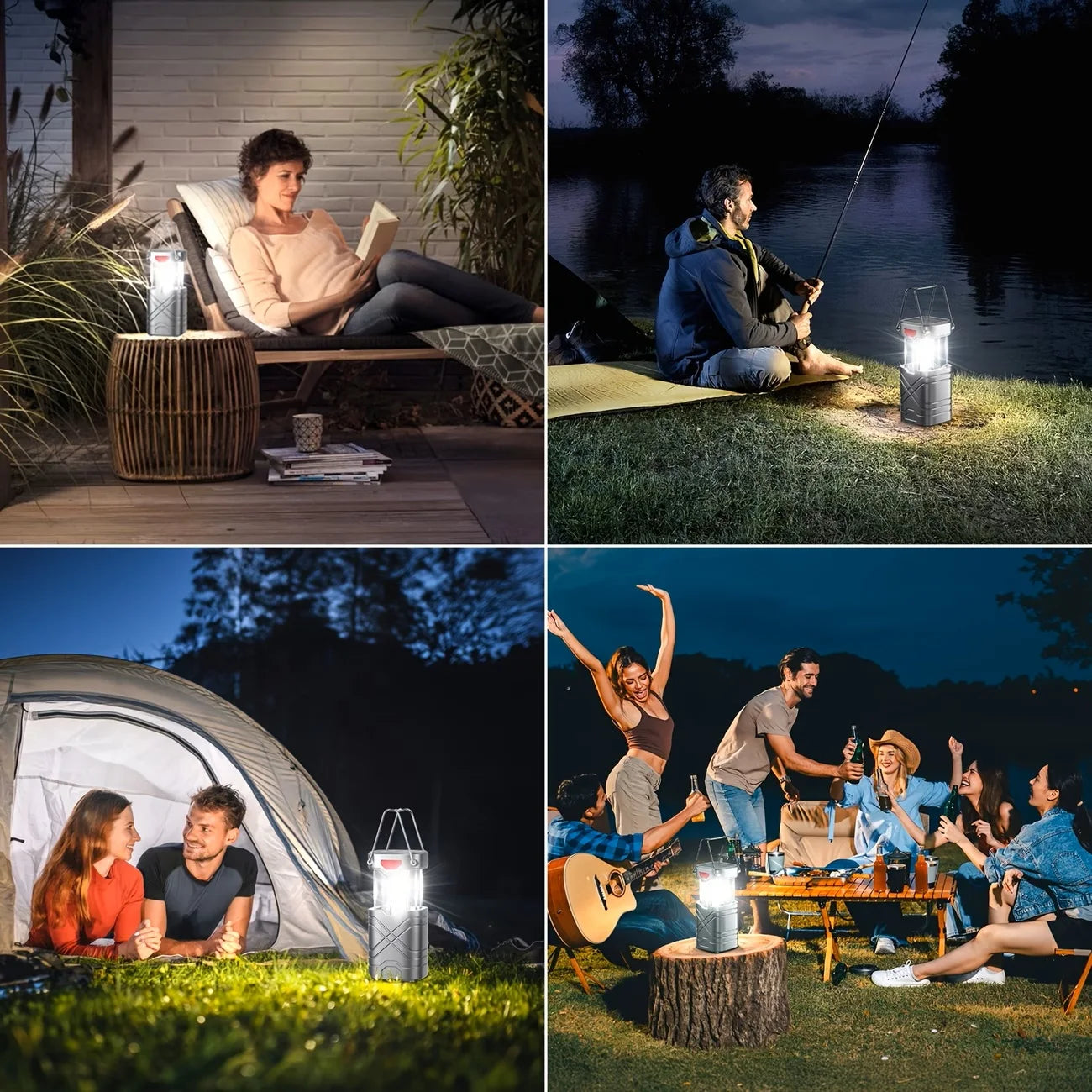 Solar Camping Lantern Rechargeable LED With Flashlight USB C Powered