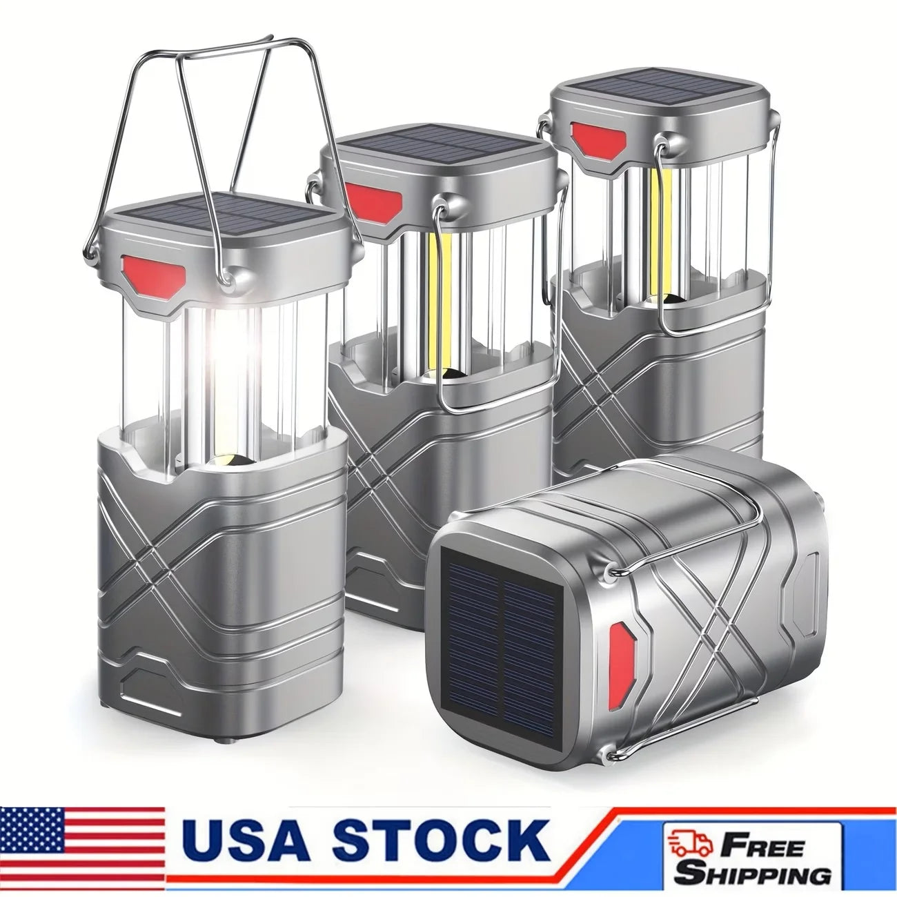 Solar Camping Lantern Rechargeable LED With Flashlight USB C Powered