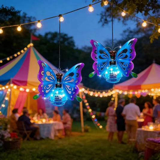 Metal Butterfly Solar Pendant Lights For Outdoor Garden Decor