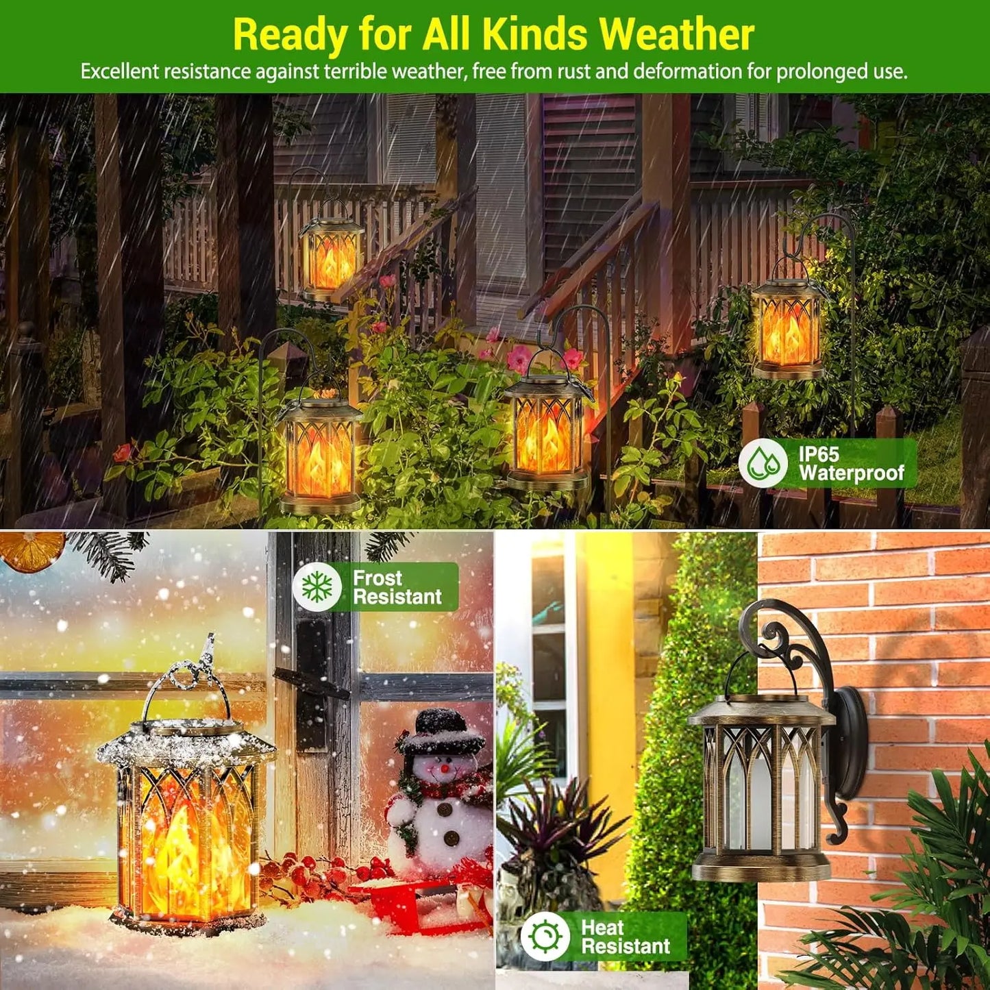 Waterproof Solar Lantern With Flickering Flame Auto On Off