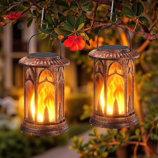 Solar Lantern Outdoor Lights Flickering Flame Waterproof Auto On Off