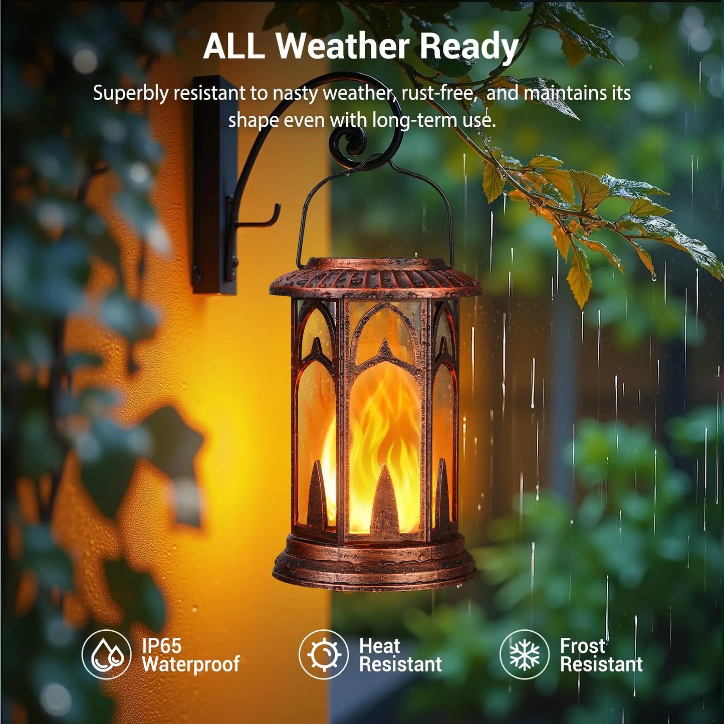 Solar Lantern Outdoor Lights Flickering Flame Waterproof Auto On Off