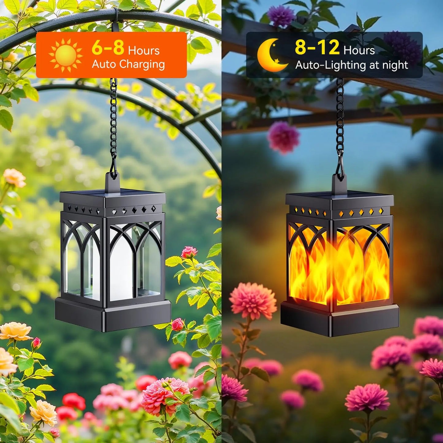 Solar Lanterns Outdoor Waterproof Two Modes Auto On Off LED Lanterns