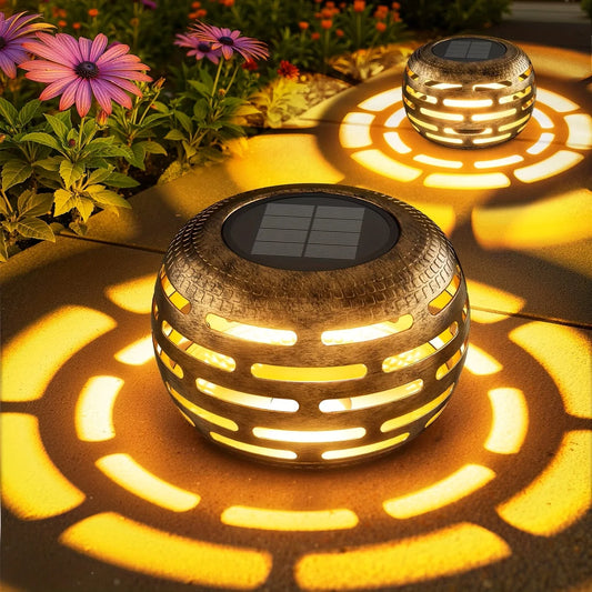 Retro Metal Solar Lanterns Outdoor LED Lights Waterproof Garden Decor