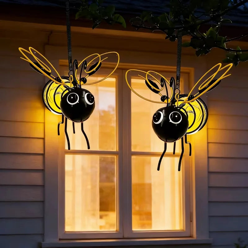 Solar Powered Bee Lanterns Two Pack Outdoor Hanging LED Lights
