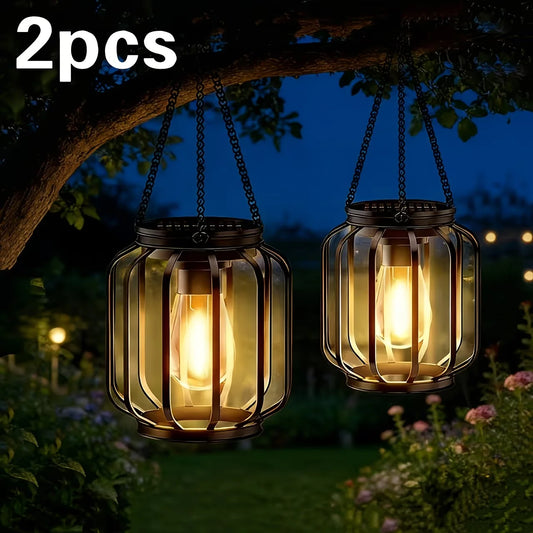 Two Solar Powered Outdoor Lanterns IP65 Waterproof For Porch Garden
