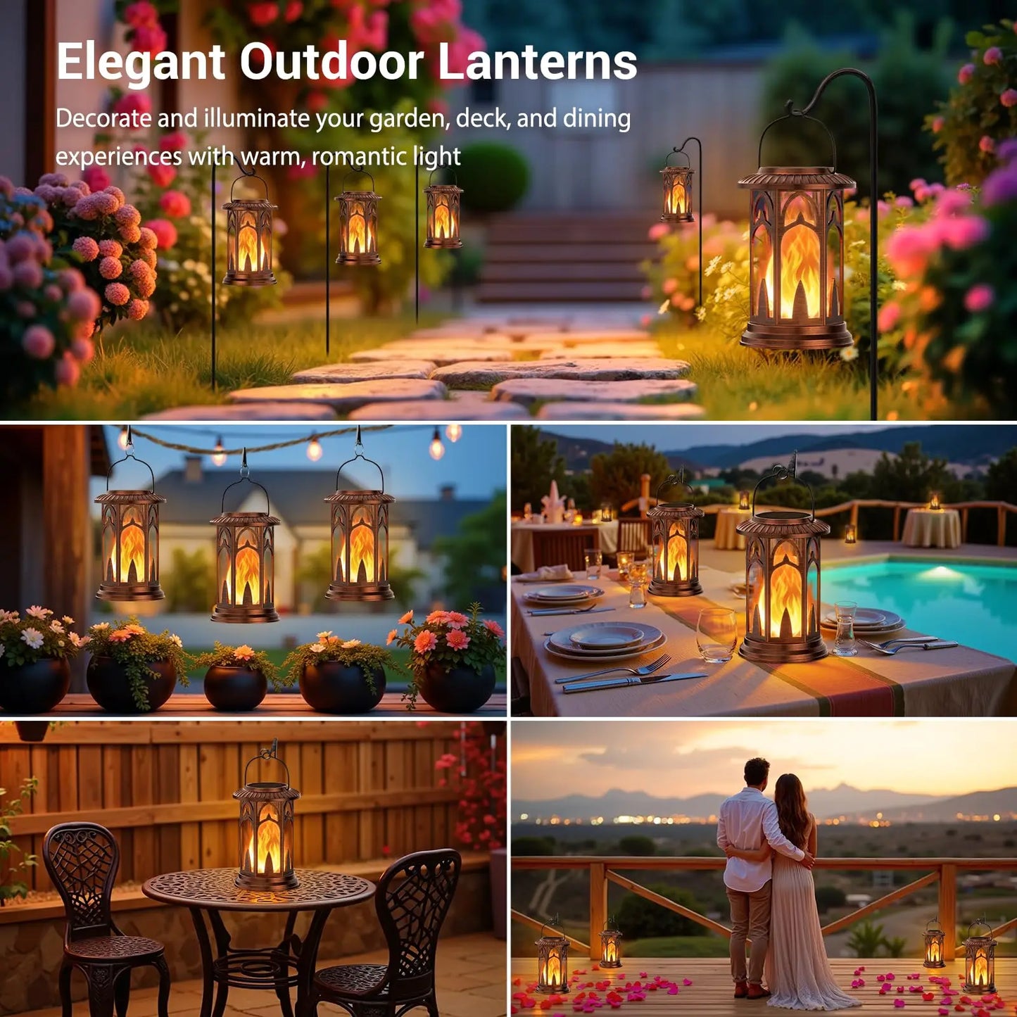 Solar Lantern Outdoor Lights Flickering Flame Waterproof Auto On Off