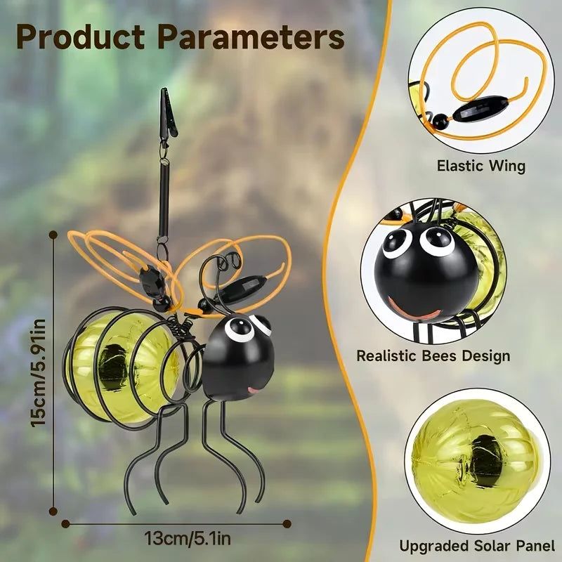 Solar Powered Bee Lanterns Two Pack Outdoor Hanging LED Lights