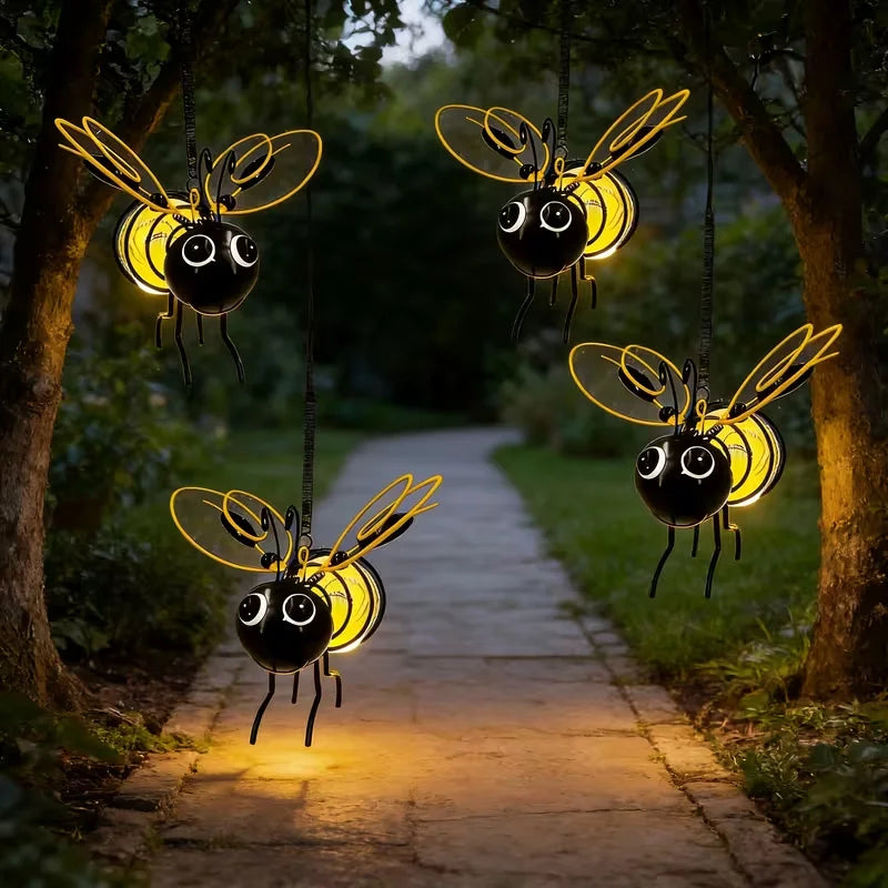Solar Powered Bee Lanterns Two Pack Outdoor Hanging LED Lights