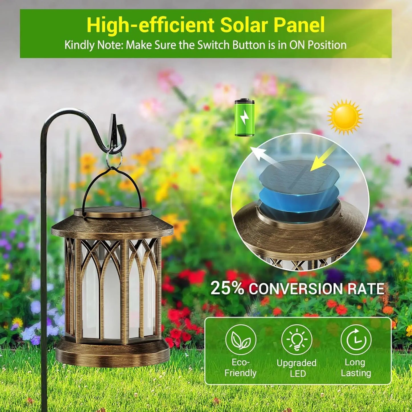 Waterproof Solar Lantern With Flickering Flame Auto On Off
