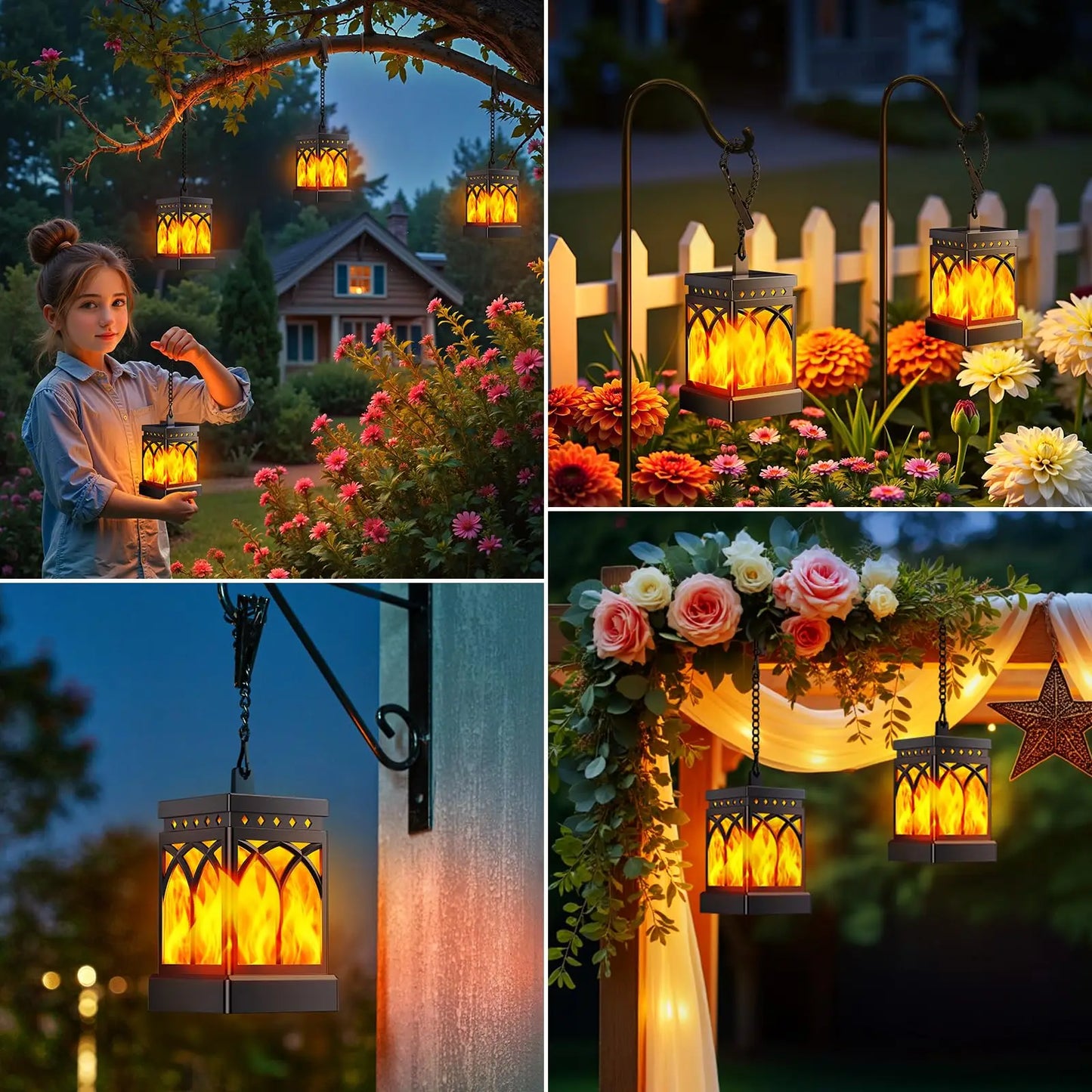 Solar Lanterns Outdoor Waterproof Two Modes Auto On Off LED Lanterns