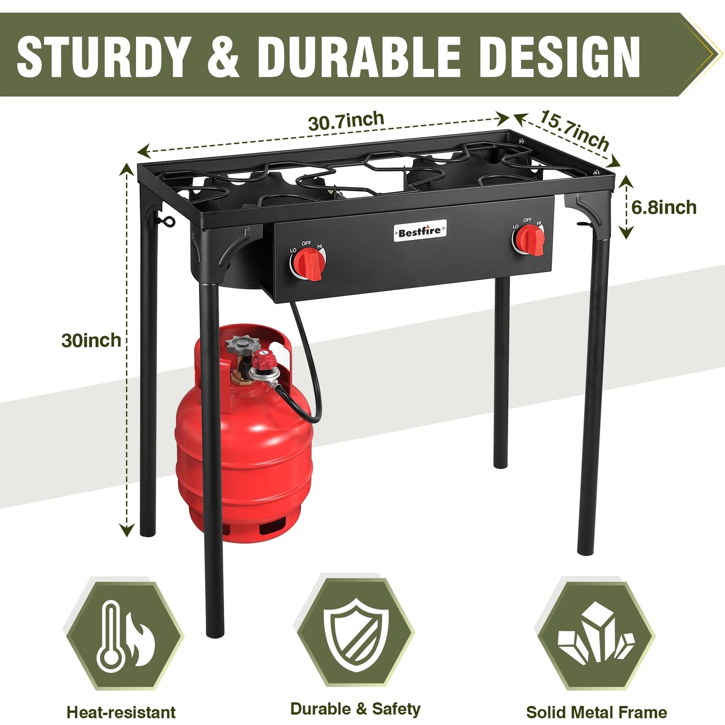 2 Burner Camping Stove Propane Grill With Regulator Hose