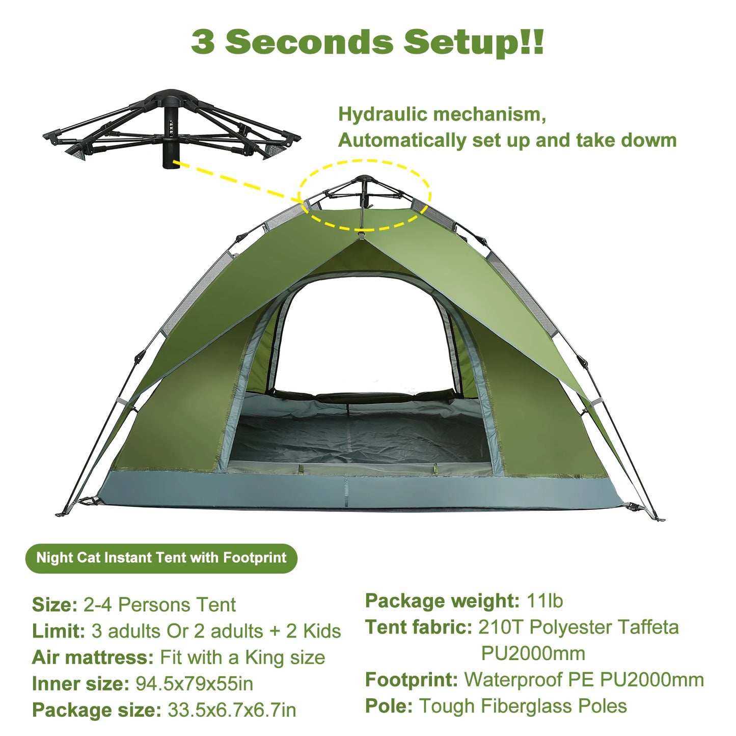 Night Cat Automatic Opening Beach Tent Rainproof Shelter with Rainfly
