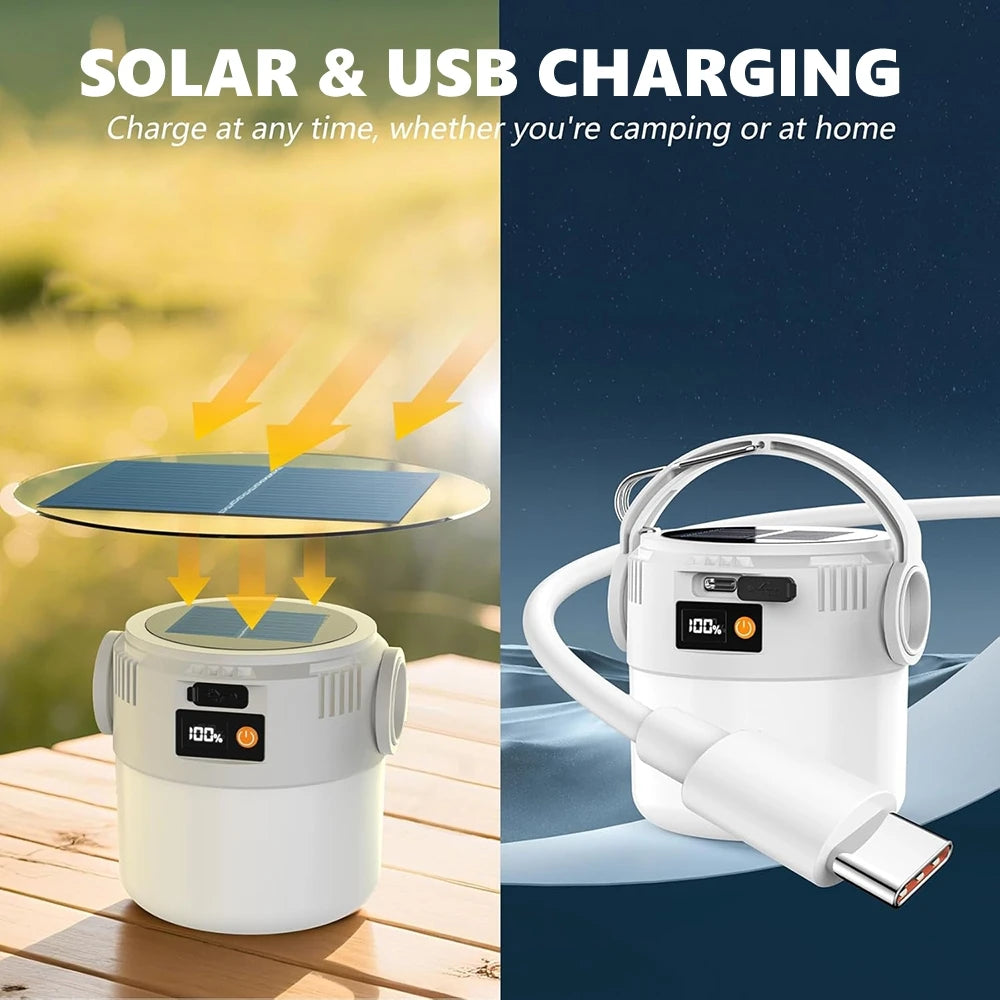 Solar Camping Lantern USB Rechargeable 2 Lamp 4 Modes Emergency Light
