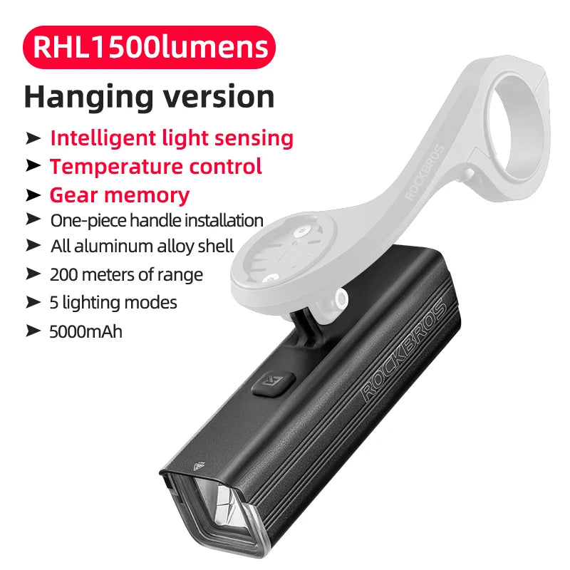 Rockbros 1500LM Aluminum Front Bike Light Type C Charging