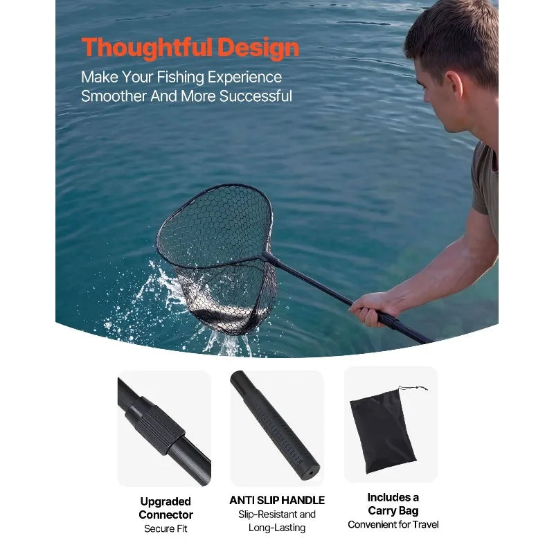 Foldable Landing Net With Telescopic Handle And Aluminum Frame
