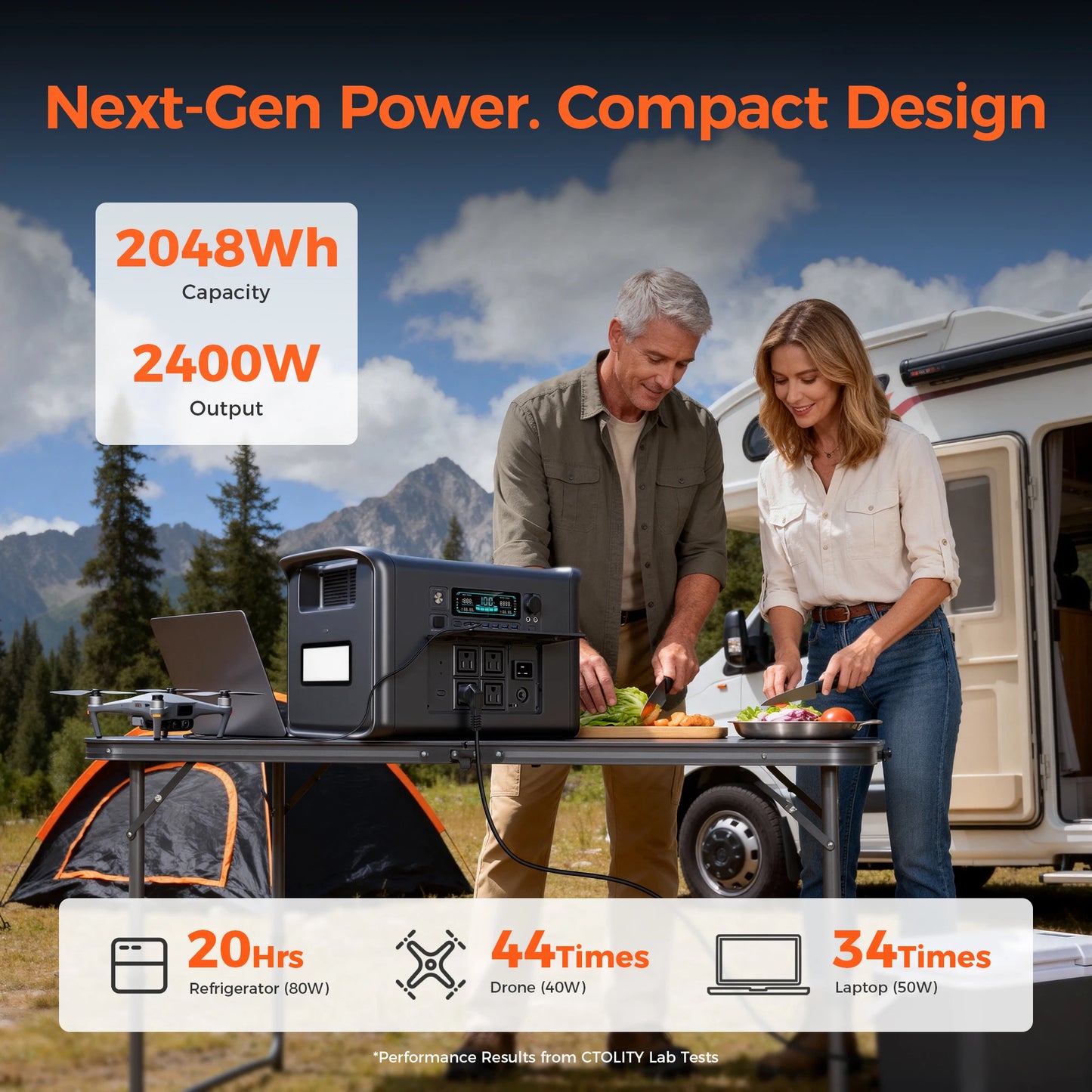 CTOLITY 2400W Portable Power Station With LED Light