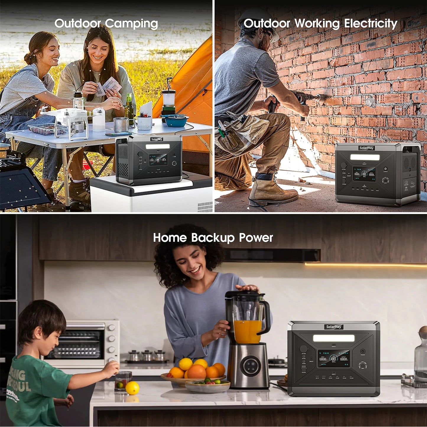 SOLARPLAY Q2501 Portable Power Station 2160Wh LiFePO4 Battery 2400W AC