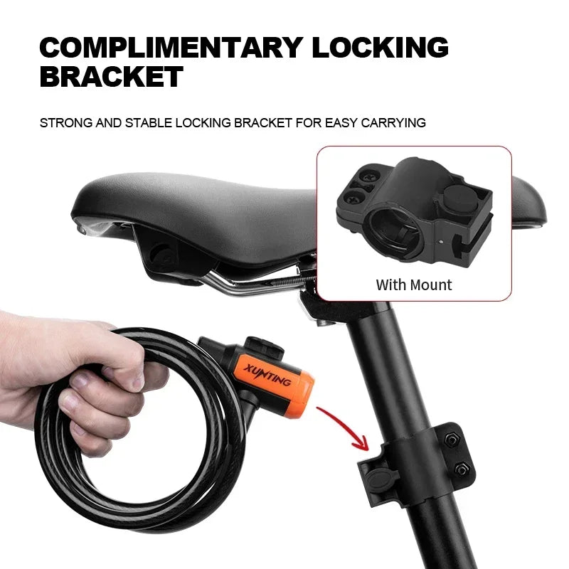 Coiled Bike Cable Lock With Mounting Bracket Weatherproof Anti Theft
