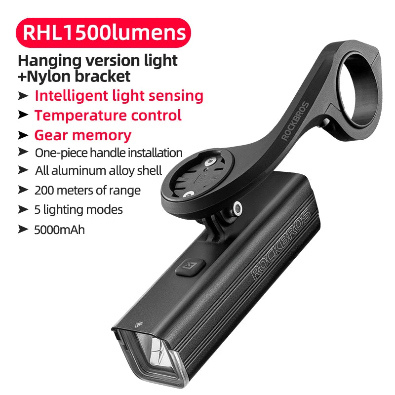 Rockbros 1500LM Aluminum Front Bike Light Type C Charging