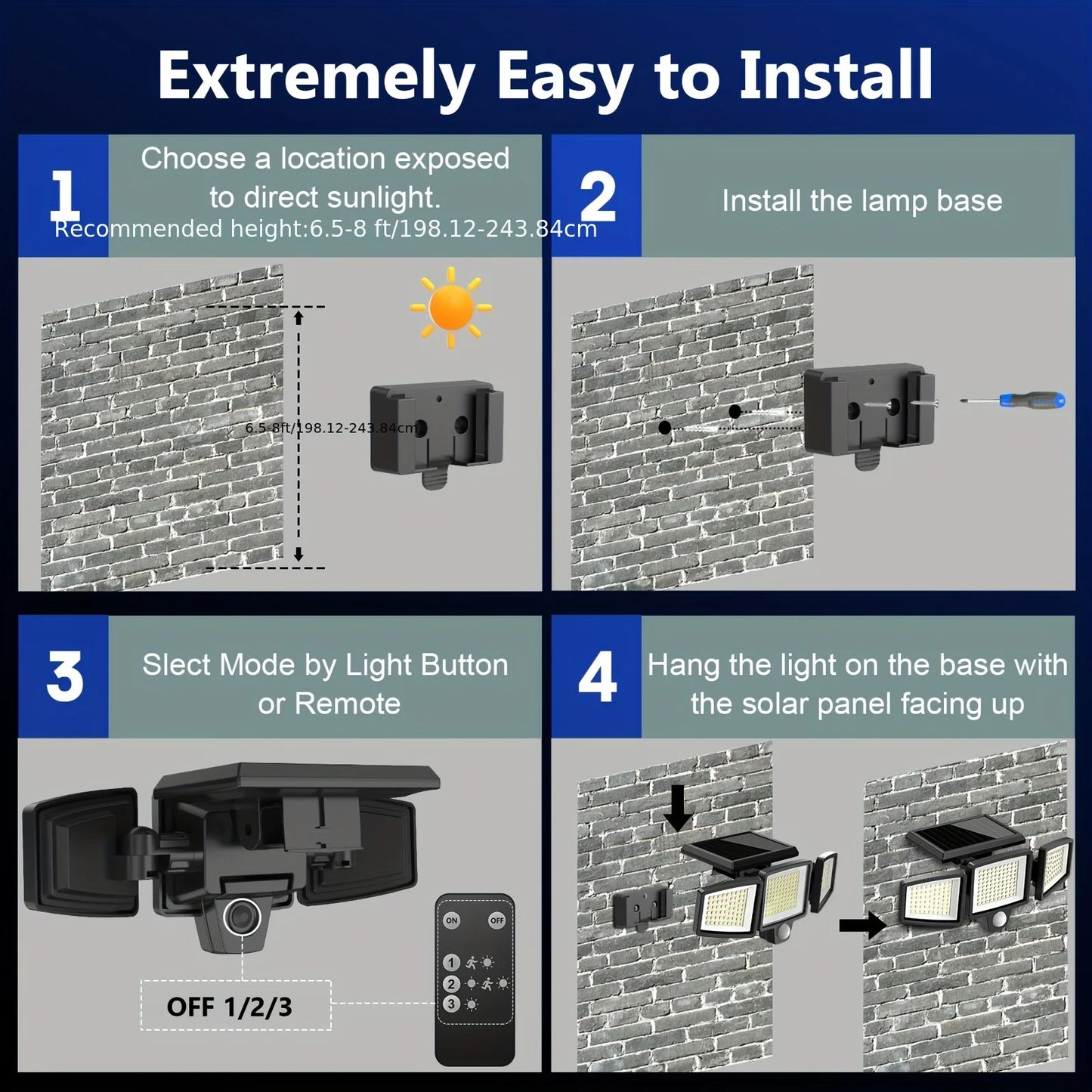 SZRSTH 3-Head Solar Motion Sensor Outdoor Light With Remote Control