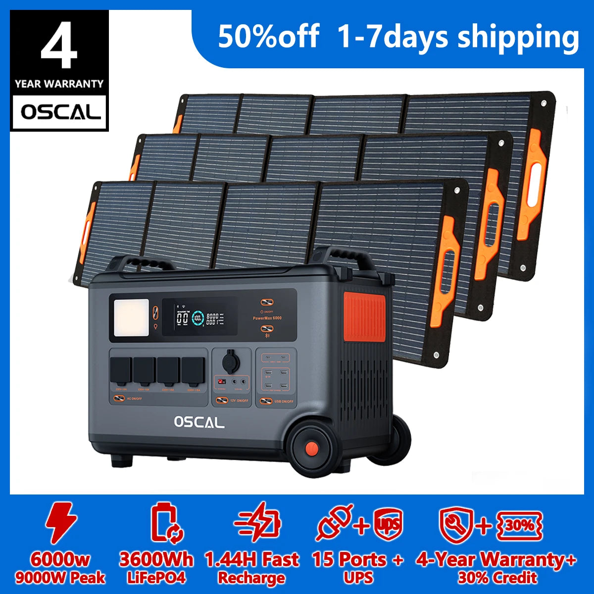 OSCAL PowerMax 6000 Home Power Station LiFePO4 Battery