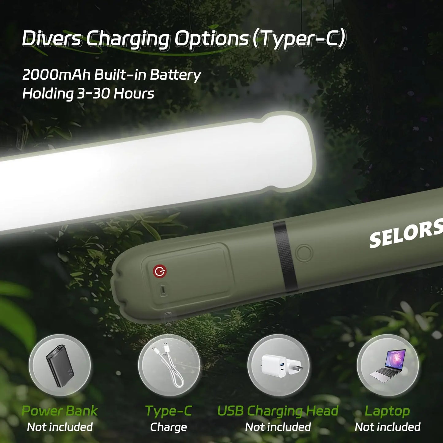 Rechargeable Portable Camping Light Waterproof 2000 mAh Spotlight