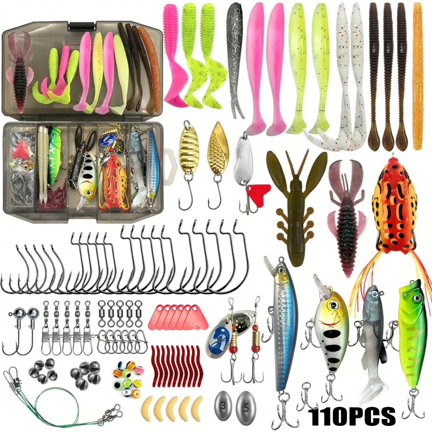 Fishing Lures Kit Set for Bass Trout Salmon Topwater Rigs 302pcs